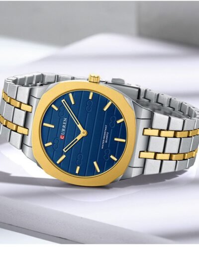 ساعة Curren رجالية فاخرة – إطار ذهبي وسوار فضي